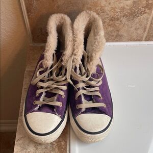 Purple Fur-Lined Women's Sneakers (high tops, soft and warm)